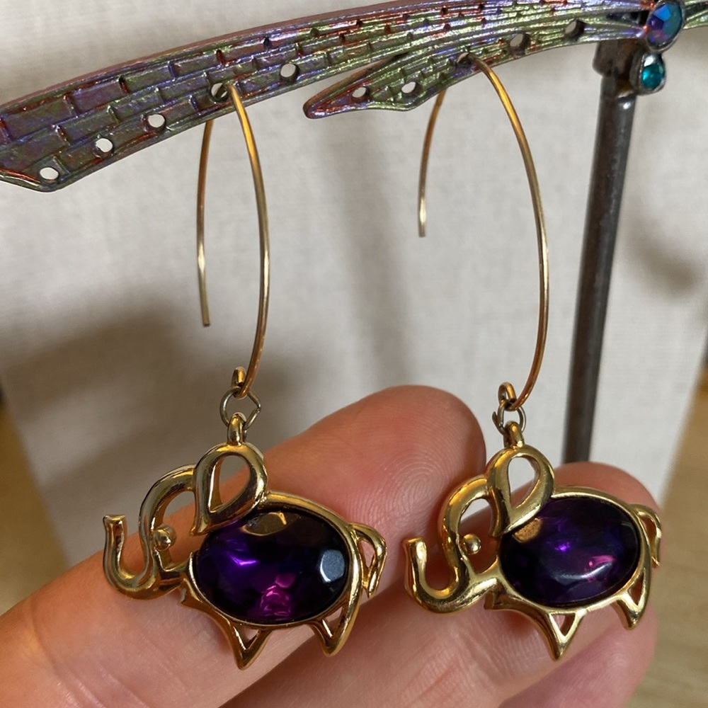 Trifari Elephant Gold Finish Earrings